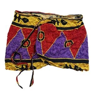 Y2K women's multi colour tribal print swim skirt coverup, O/S.